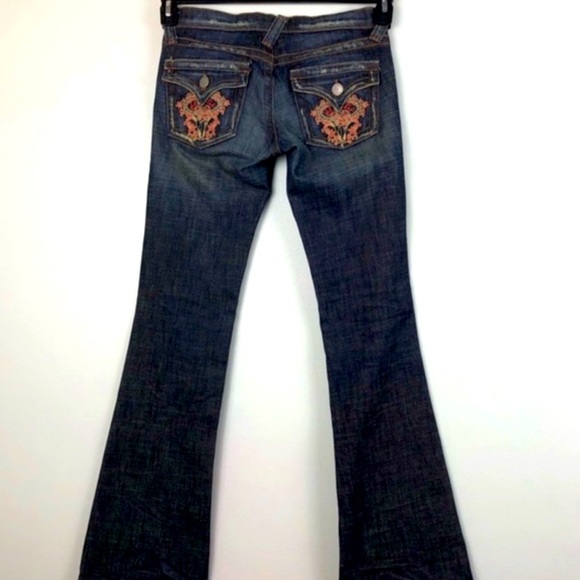 RARE Y2K Ultra Low Rise Distressed Hip-Huggers Embroidery Jeans Nicole Richie - Picture 4 of 4